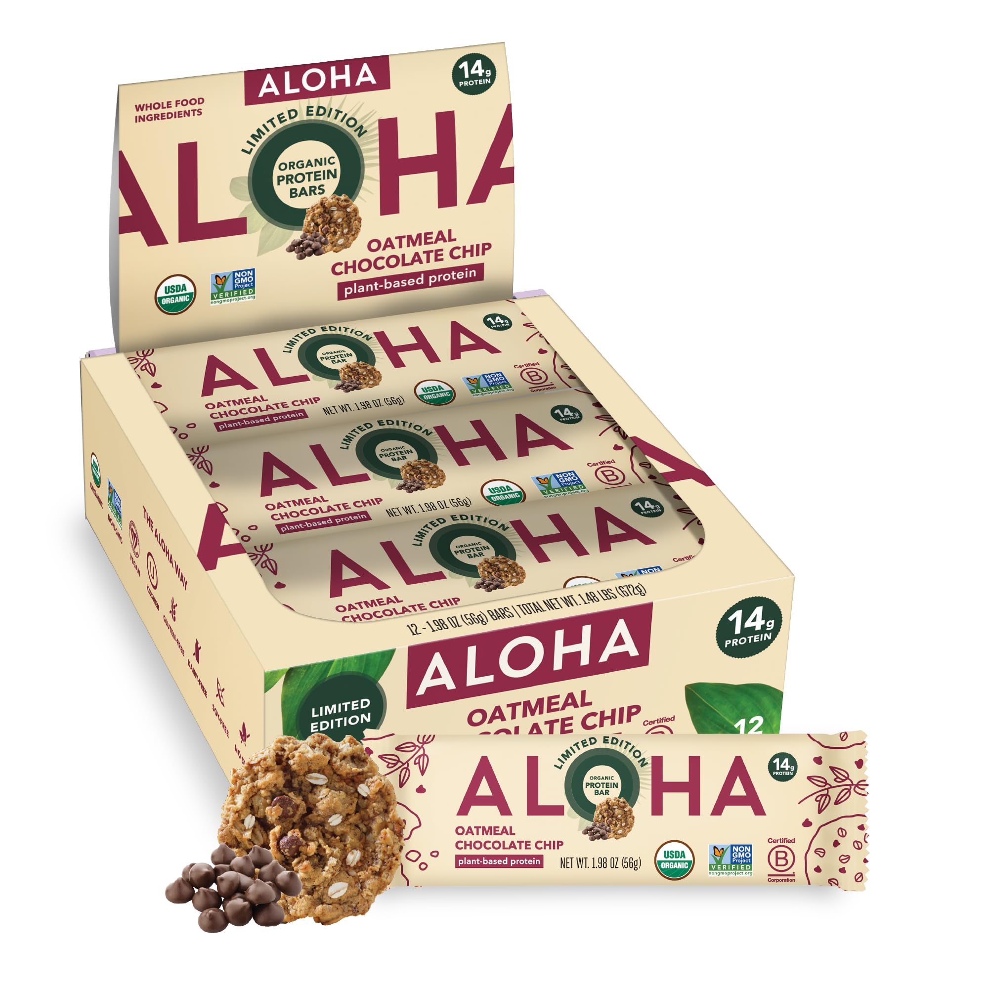 Amazon.com : ALOHA Organic Plant Based Protein Bars - Oatmeal